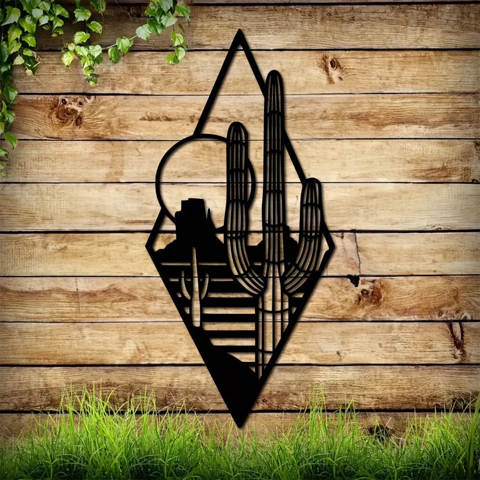 1pc Metal Cactus Art Wall Decor, Metal Wall Decor, Sunset Wall Sign