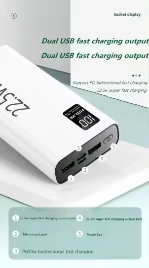 power Bank  20000 mAh  Doppel- USB C +USB -a  22.5 W Universal, alle  Mobilphone - Bild 4 von 4