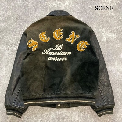 Vintage 90s Scene All Leather Stadium Jacket Chain Embroidery 