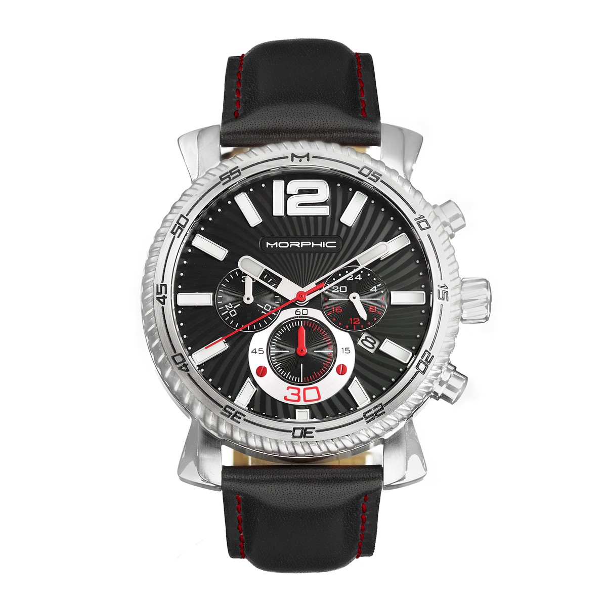 Morphic M89 Series Chronograph Leather-Band Watch w/Date Black