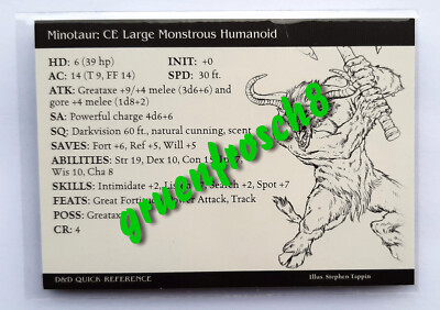  MINOTAUR  70 RARE  HARBINGER 2003  D&D MINIATURES QUICK REFERENCE RSP GAME CARD