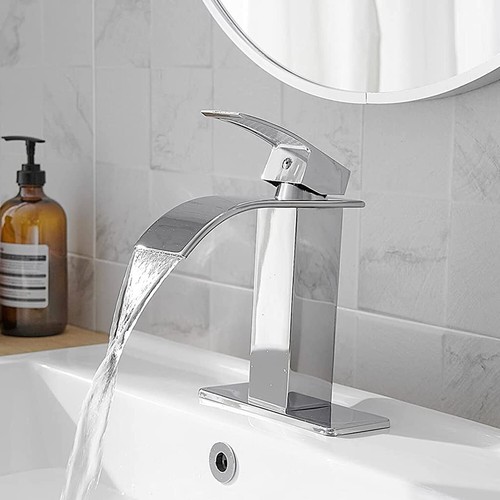 Bathroom Faucet Waterfall Single Handle/Hole Bathroom Sink Faucet 6" Cover Drain - Picture 5 of 40