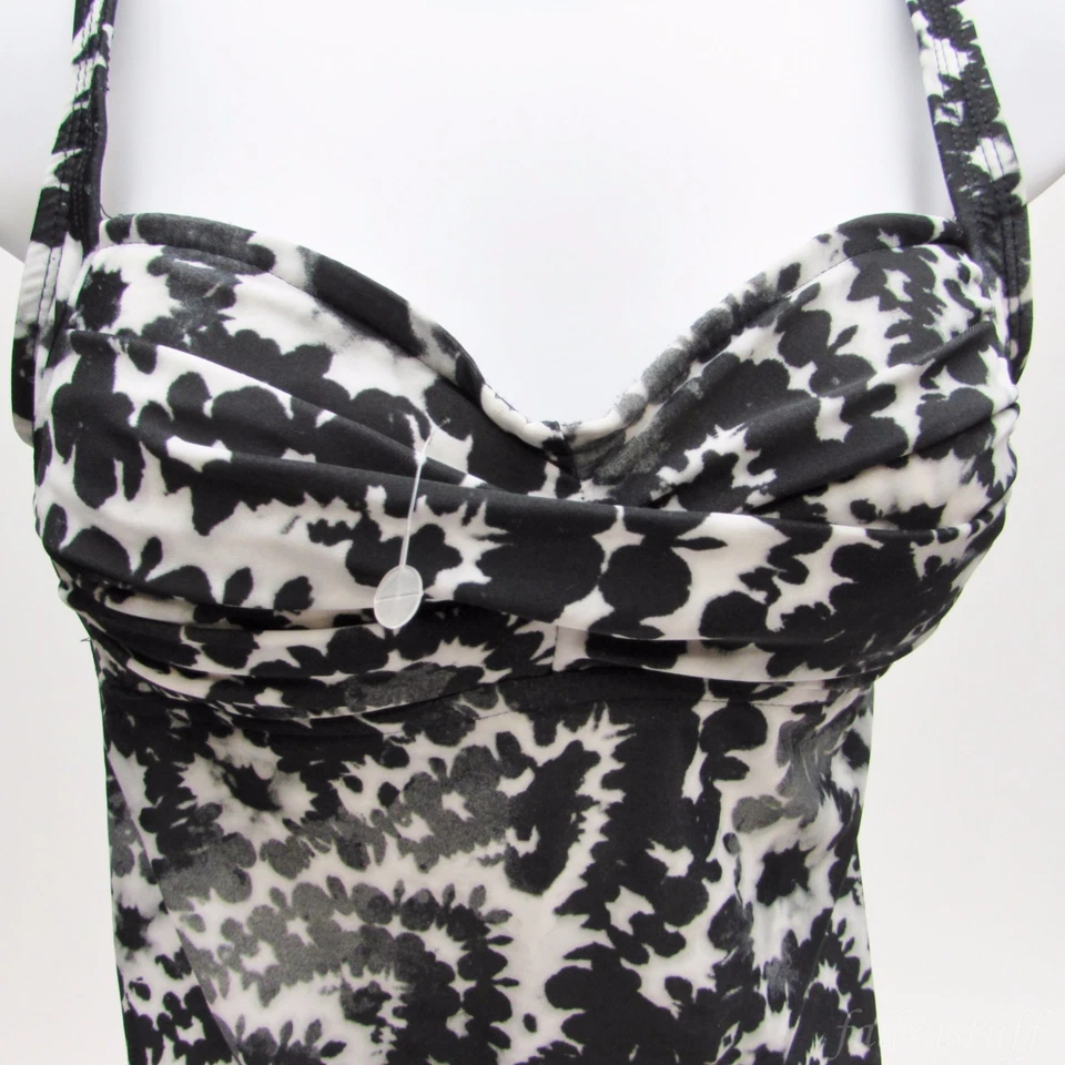 Bisou Bisou черный и белый цветочный всплеск купальный костюм Майка - Sz S - новый без ЯРЛЫКОВ - Изображение 2 из 4