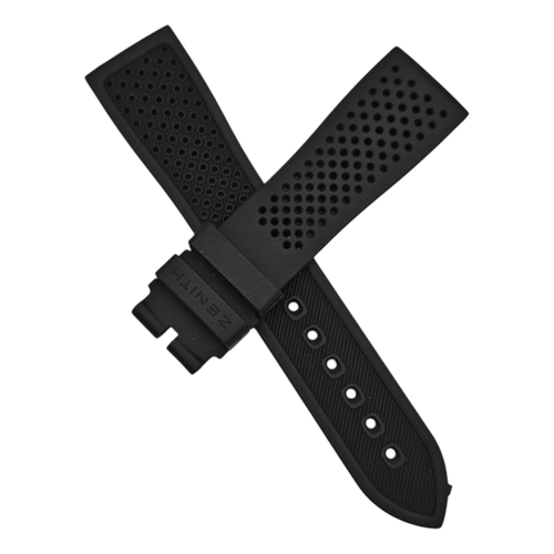 ZENITH - GENUINE RUBBER STRAP - BLACK - 21MM/18MM PERFORATED BAND - OEM BRACELET - Picture 2 of 6