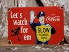 VINTAGE COCA-COLA PORCELAIN SIGN OLD 1959 SODA BEVERAGE COKE SCHOOL ZONE POLICE