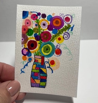 ACEO Original PRINT Abstract Geometric Flowers in Vase by TheArtsyDispatcher