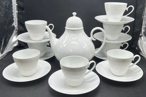 Rosenthal Porzellan Romantik weiß Teekanne mit 8 Teetassen & 8 Untertassen Björn Wiinblad