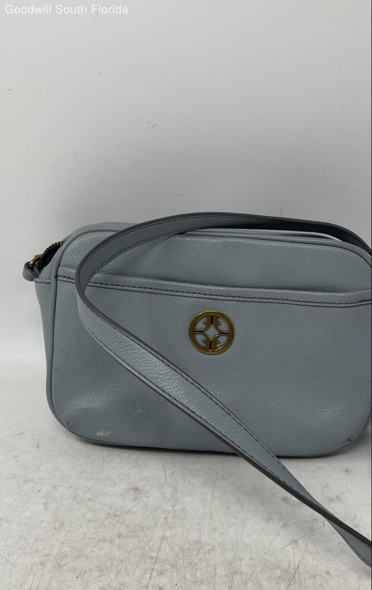 Fossil Womens Blue Leather Inner Pockets Adjustable Strap Crossbody Bag