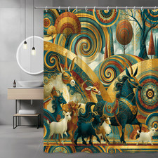 Boho Goat Shower Curtain Abstract Animal Print