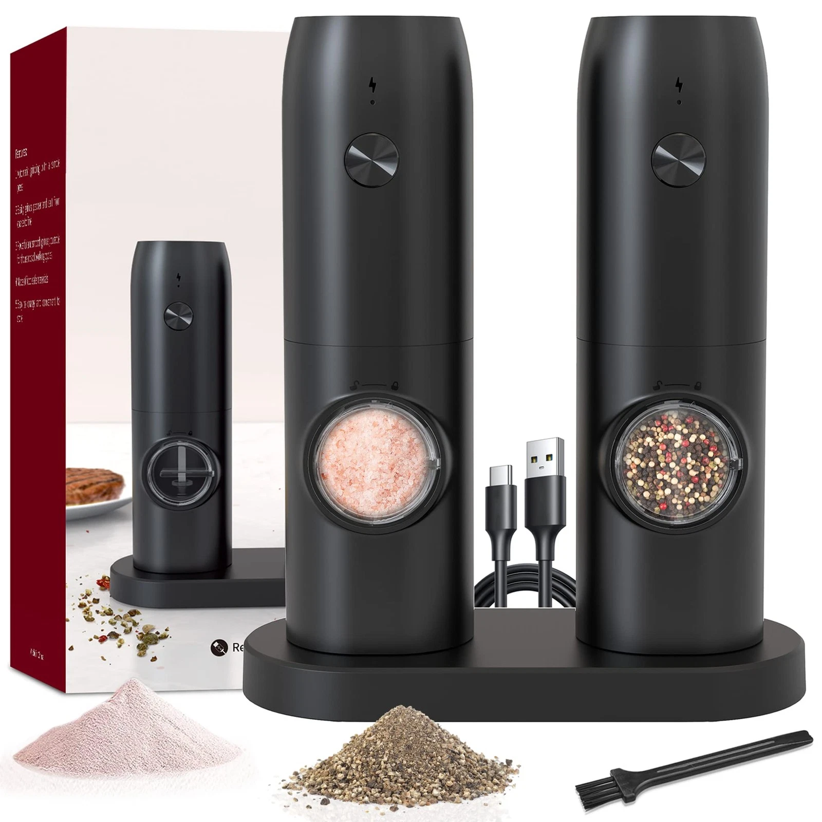 Electric Salt and Pepper Grinder Set of 2, Automatic regular, Multicolor