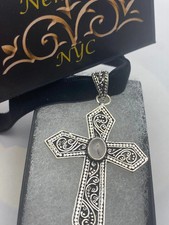 Vintage Rose Quartz Bronze Silver Cross Pendant