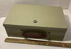 Vintage Metal Lock Box with Key! Plastic Carrying Handle