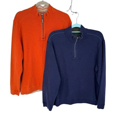 Tommy Bahama Mens Lg 1/4 Zip Pullover Sweater Orange and Blue Set of 2 Preppy