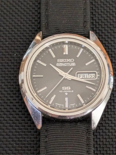 Seiko 5 Actus SS 23Jewel Black Dial Day Date Vintage 1971 Used