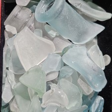 Vintage-Antique River Sea Glass Lot - 2 Lb Of Blue, Blue-Green, And Clear Glass