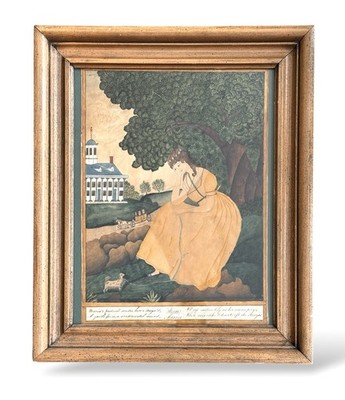 Maria from Sterne's A Sentimental Journey American School watercolor Folk Art