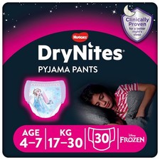 HUGGIES Girls Pyjama Pants 4-7 Years 17-30kg 30 Pack Night Bedwetting Nappies 0.39 per nappy
