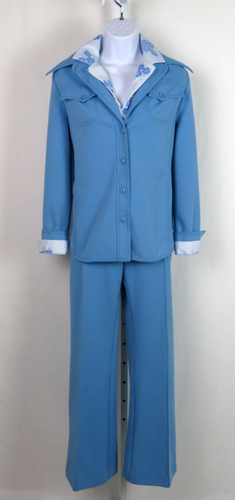 VTG 1960s MOD ALEX COLMAN LEISURE PANT SUIT BLUE FLORAL BLOUSE SIZE 12 - Picture 3 of 21