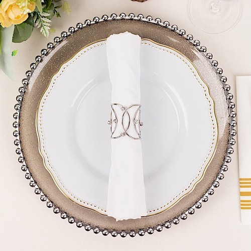 4 SILVER Hollow Woven Metal NAPKIN RINGS Rhinestones Party Events Decorations - Picture 8 of 8