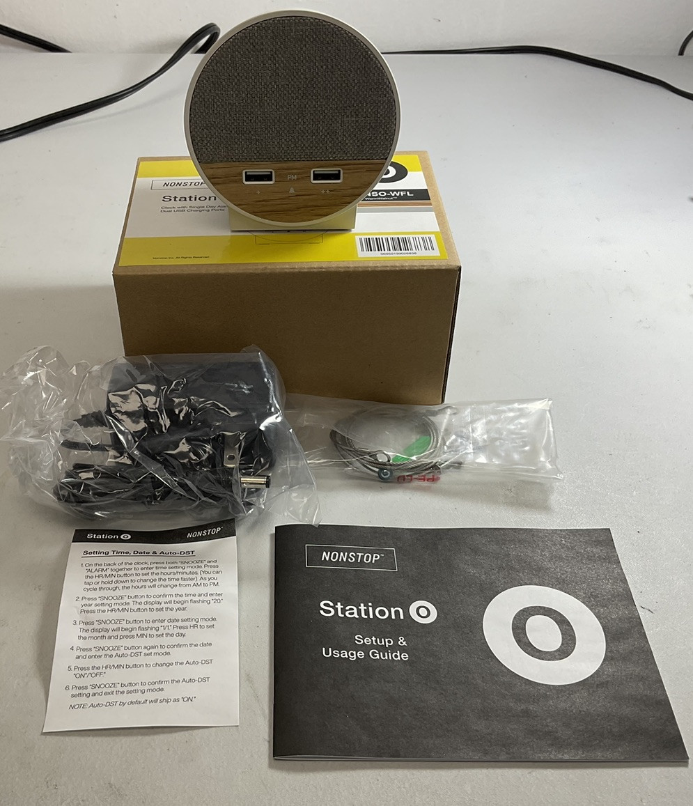 Nonstop Station O Clock Single Day Alarm Dual USB Charging Ports - NSO-WFL - NEW