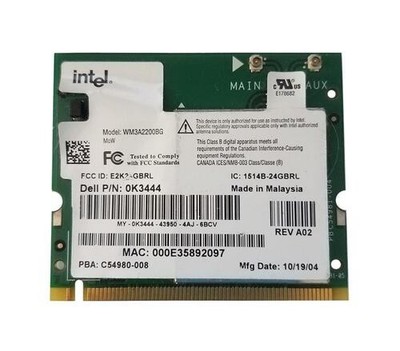 Dell K3444 (Intel WM3A2200BG) Intel Pro Wireless 2200 WLAN Adapter Card Wireless