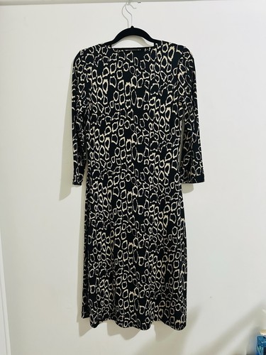 DIANA FERRARI XS Black BeigeAbstract Leopard Print Crossover Front Dress - EUC - Picture 6 of 8