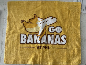 Bananas Baseball Towel - Yellow/White/Brown "Bananas Go" Graphic