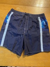 Catalina Island Wear Lined Swim Trunks Mens L Blue Wave Graphic Nylon 34x7 VTG