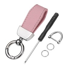 Car Key Chain, Zinc Alloy Leather Car Keychain, Silver/Pink