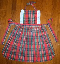 VTG Plaid Full Bib Apron Red White Ruffle 50s 60s, Retro, Country,Granny,Cottage