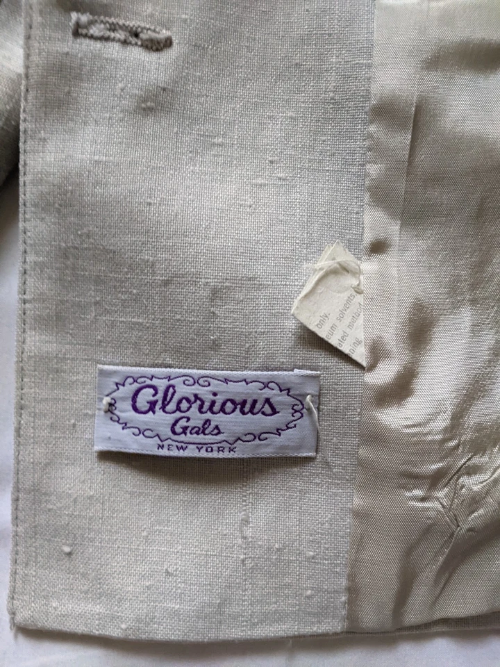 Conjunto de Traje Falda Vintage Años 80 Glorious Gals Gris Lino Look Talla 14 Clásico EE. UU. Foto 4 de 4