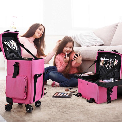 Byootique Deep Pink 2in1 Rolling Makeup Case Soft Sided Cosmetic Organizer 1680D - Picture 9 of 12