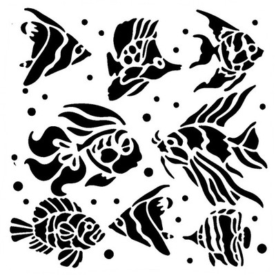 Really Great Stencils, Tropical Fish Stencil, 7x7'', Sea Life, Aquarium Fishes