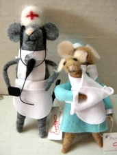 Primitives By Kathy Felt Nurses Baby Mouse Ornament Critter, 2 Pieces, New