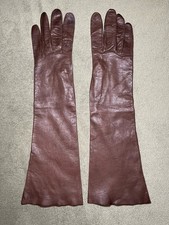 Vintage Chocolate Brown 15 Long Kidskin Leather Gloves, Size 7, Unlined
