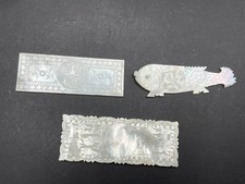 Antique Chinese Mother Of Pearl Gaming Counters Token Lot of 3 Fish Shaped