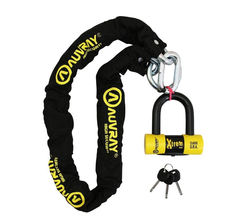 Antivol chaine 1.20m Auvray XLock avec mini U lasso blindé anti-sciage
