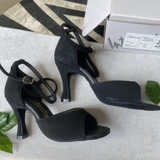 International Dance Shoes England Lorraine Latin Heels 5.5 US IDS Black Nubuck