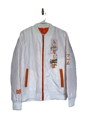Gamersupps Trigger Discipline Heavyweight Quilt Bomber Jacket Sz S White Orange