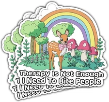 3Pcs Therapy is Not Enough I Need to Bite People Sticker Funny Cute Deer Rainbow