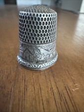 Simons Bros. Victorian Landscape Gray Sterling Silver Thimble 1850-1899