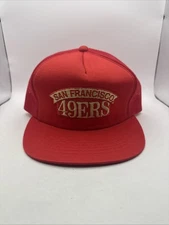Vtg 80s San Francisco 49ERS Trucker Hat Cap Adult Red Snapback Young An Mesh NFL