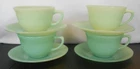 Vintage (4) AH Fire King Jane Ray Jadite Jade-ite Ribbed Coffee Tea Cups Saucers