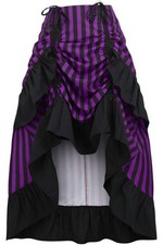 Daisy Corsets Black Purple Satin Stripe Ruched High Low Skirt Gothic Cosplay NWT