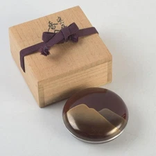 Japanese Tea Ceremony Kogo Yamanaka Lacquer Makie by Shinya Kiyoshi Silver Rim