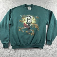 VINTAGE Nature Crewneck Sweater Mens Medium Green Made in USA Cardinal Snow