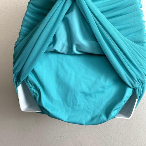 Lauren Ralph Lauren One Piece Swimsuit Sz 10 Turquoise Mesh Ruched Resort Beach - Picture 6 of 9