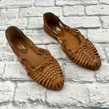 Zanzibar Women's Size 9 Huaraches Leather Woven Tan Slip On Sandals Boho Summer