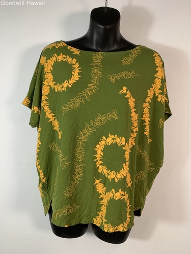 FIGHTING EEL Green Rayon Hawaiian Aloha Tropical Shirt Women - Size S