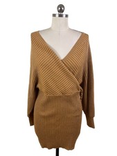 HWA Apparel Sweater Dress Womens Medium Gold Metallic Draped Holiday Evening